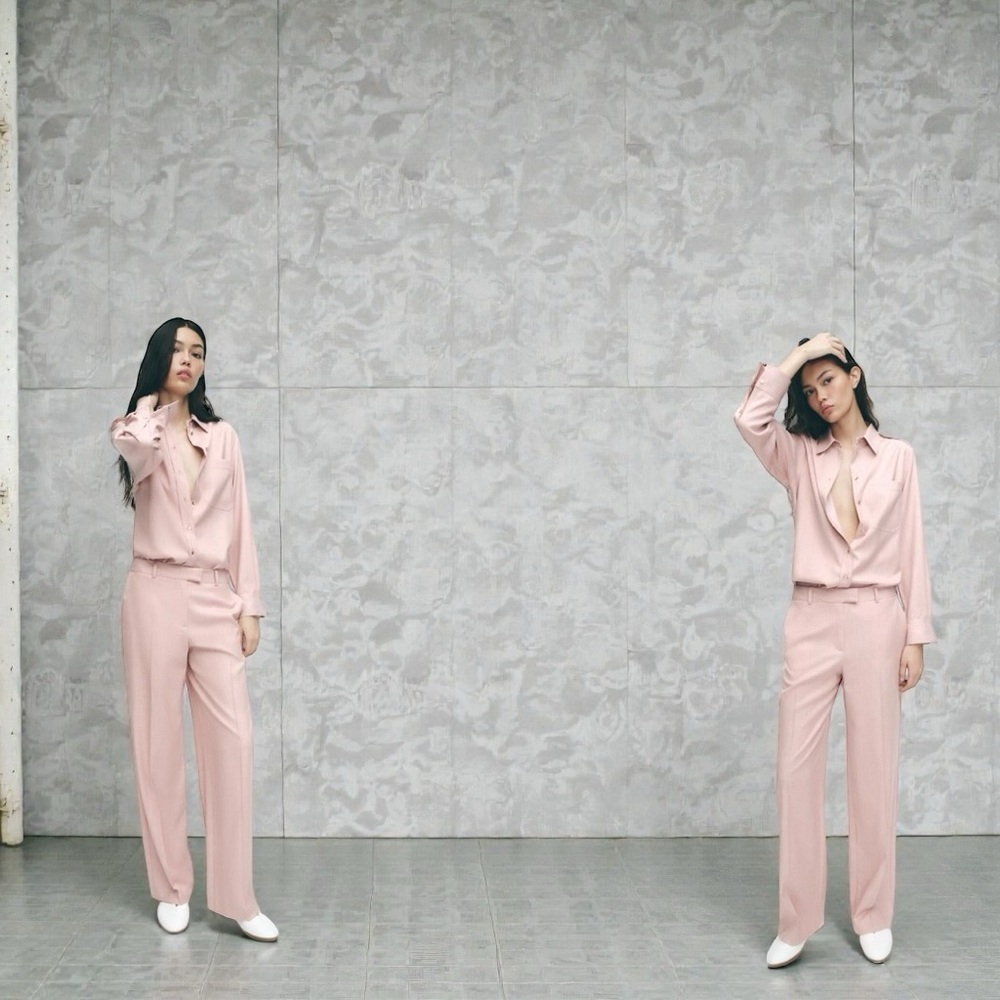 Zara Pink Pocket Shirt With Matching Trousers M
